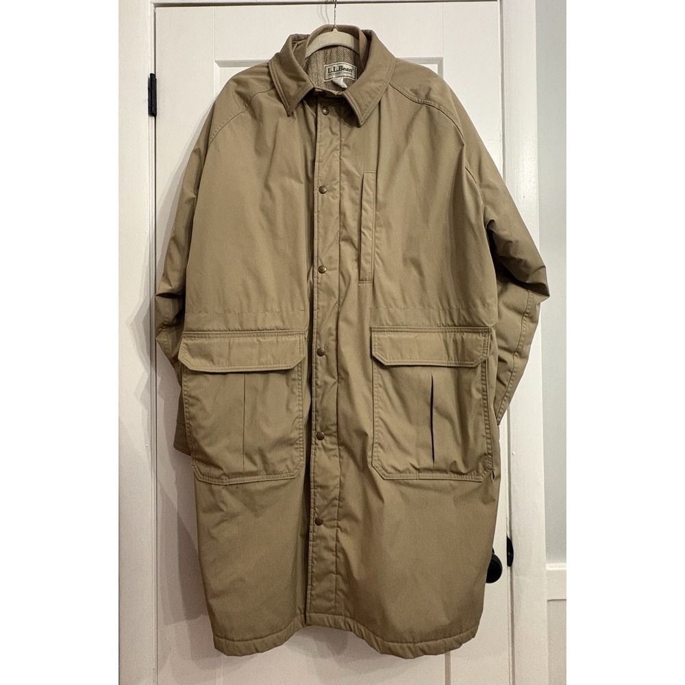 Vintage 80s LL Bean Men's XL Long Wool Tan Blanket Lined Coat Parka